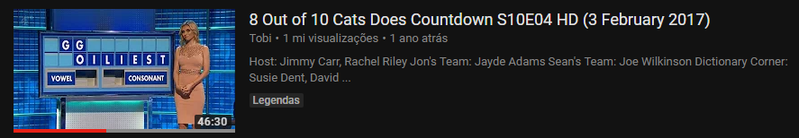 Thumbnail do YouTube, do vídeo "8 Out of 10 Cats Does Countdown S10E04 HD (3 February 2017)".